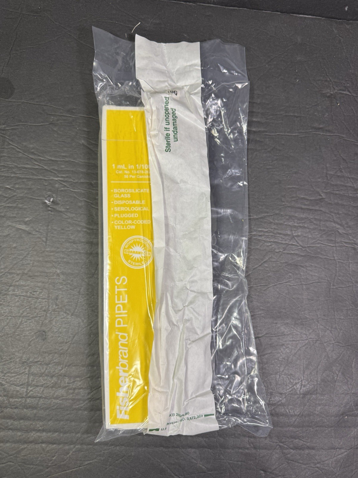 Fisherbrand 1 ml Glass Sterile Serologiucal Pipets 13-678-26A Case Of 50 Yellow