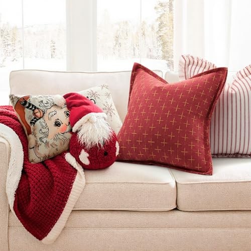 Christmas Pillow Covers 12x20 Set of 2 Soft 20" x 12" (Pack of 2) Red