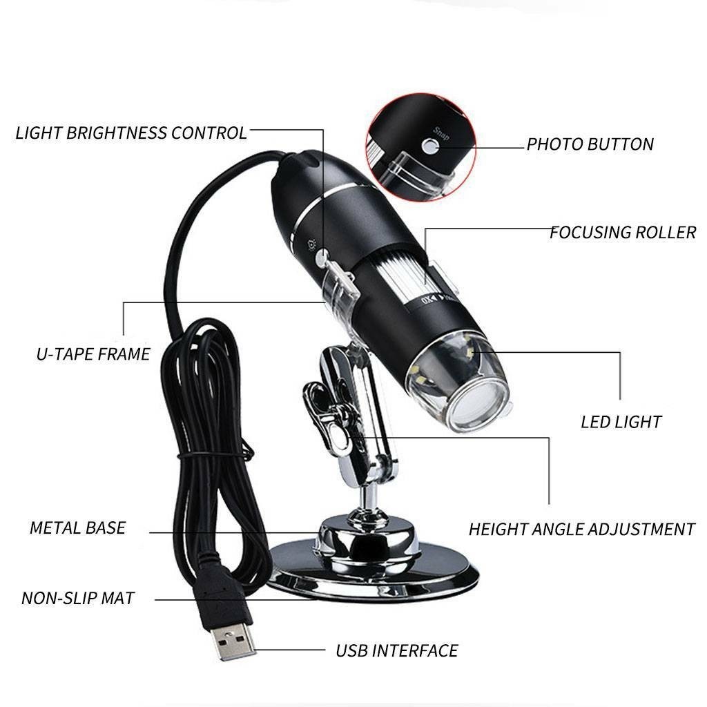 8LED USB Digital Microscope Biological Endoscope Magnifier Camera w/Stand 1000X
