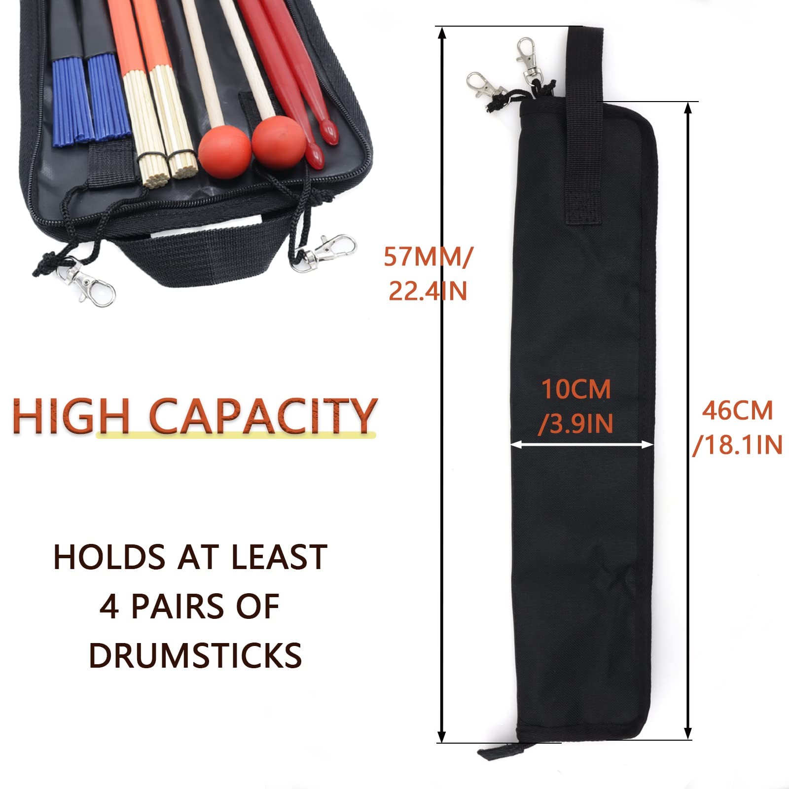 Cheerock Portable Drumstick Bag - Small Storage Case With Hooks Inside for Dr...