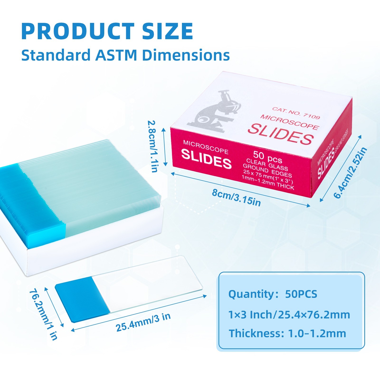 Biologix Microscope Slides, 25*76mm, Colored Frosted Microscope Slides, Blue