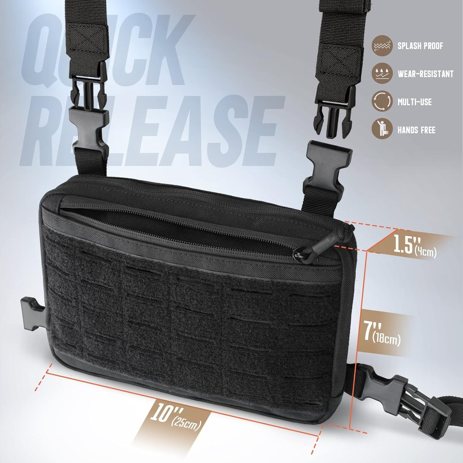 Adjustable Tactical Chest Pack with Padded Back - 5 Compartments for Essentials
