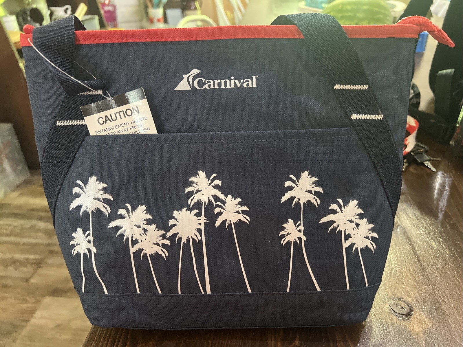 NWT Carnival Insulated Cooler/Travel Bag Beach Cruise Blue Red Palm Trees Large