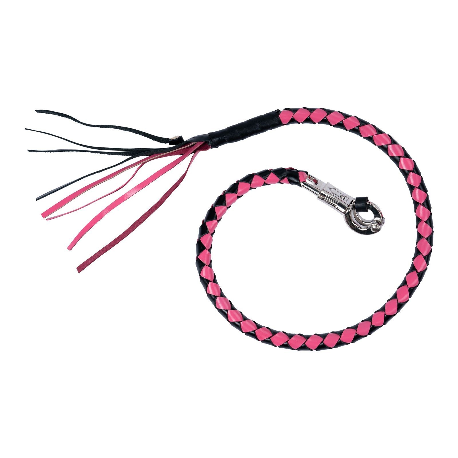 Premium36 Inch leather Black/Pink Fringed Hand-Braided Motorcycle Get Back Whip