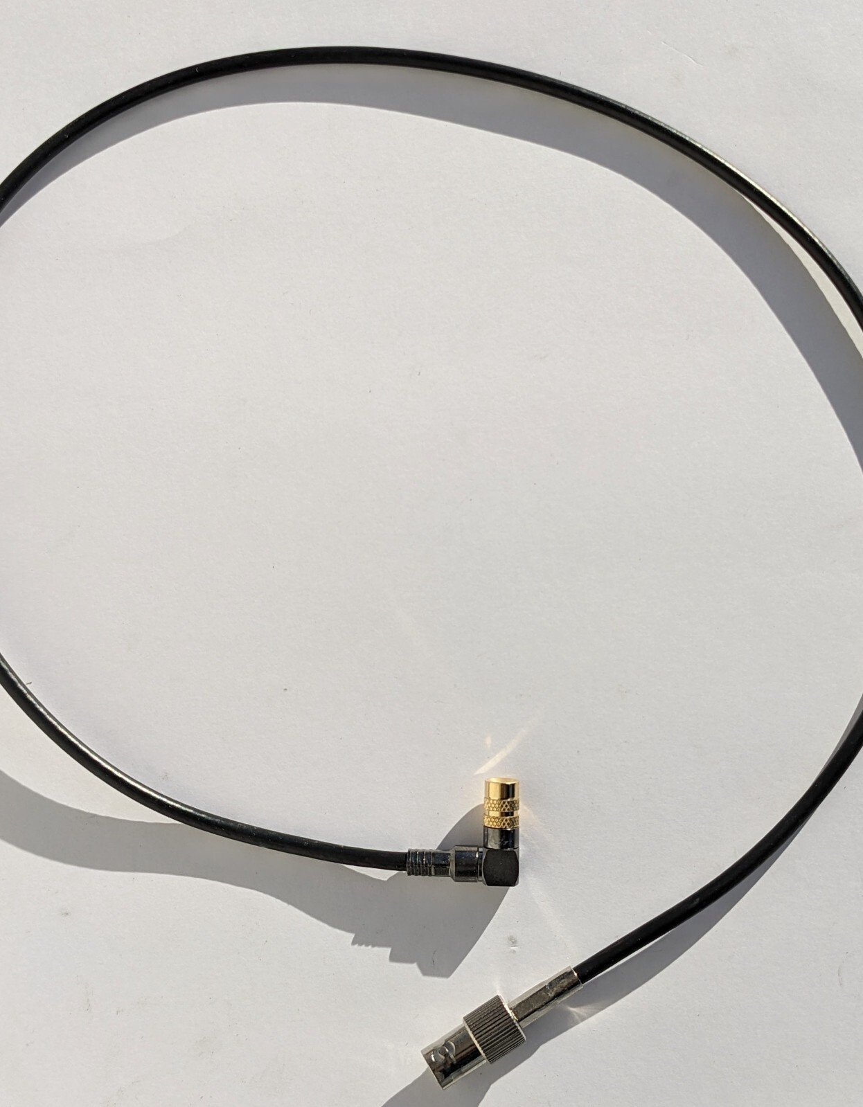 Right Angle Gold Mini DIN 1.0/2.3 to HD SDI BNC female on Belden 1855A, 2 feet