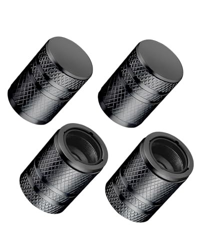 Tire Valve Stem Caps - (4 Pack) Premium Metal Air Caps with Universal Black