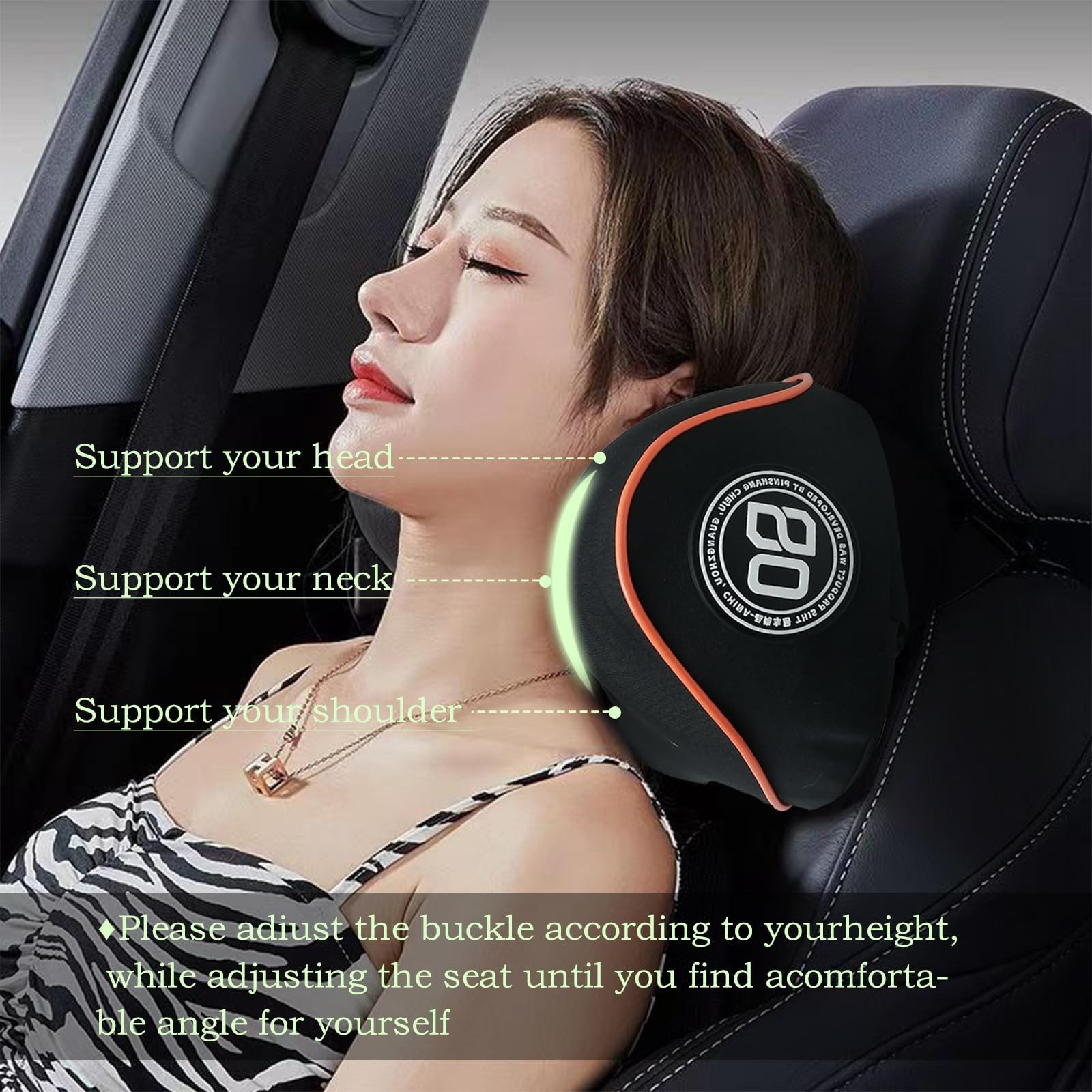 Car Headrest Neck Pillow Memory Foam Adjustable Strap Washable Removable Cover