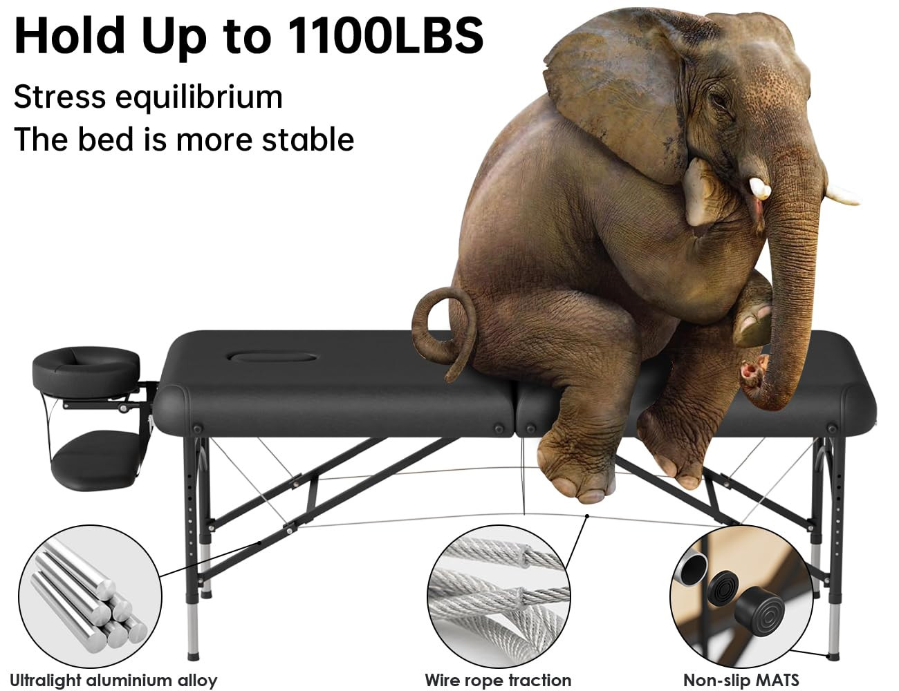 Portable 84" Massage Table - Adjustable, Lightweight, Up to 1100LBS Capacity
