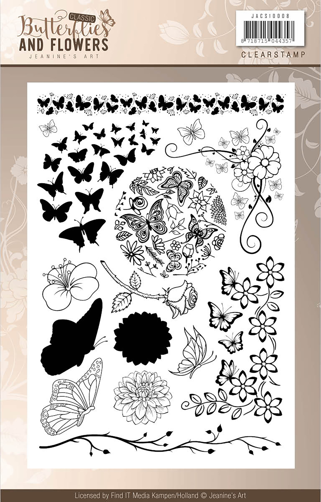 Classic Butterflies & Flowers JEANINES ART CLEAR Rubber Stamp Set JACS10008 New