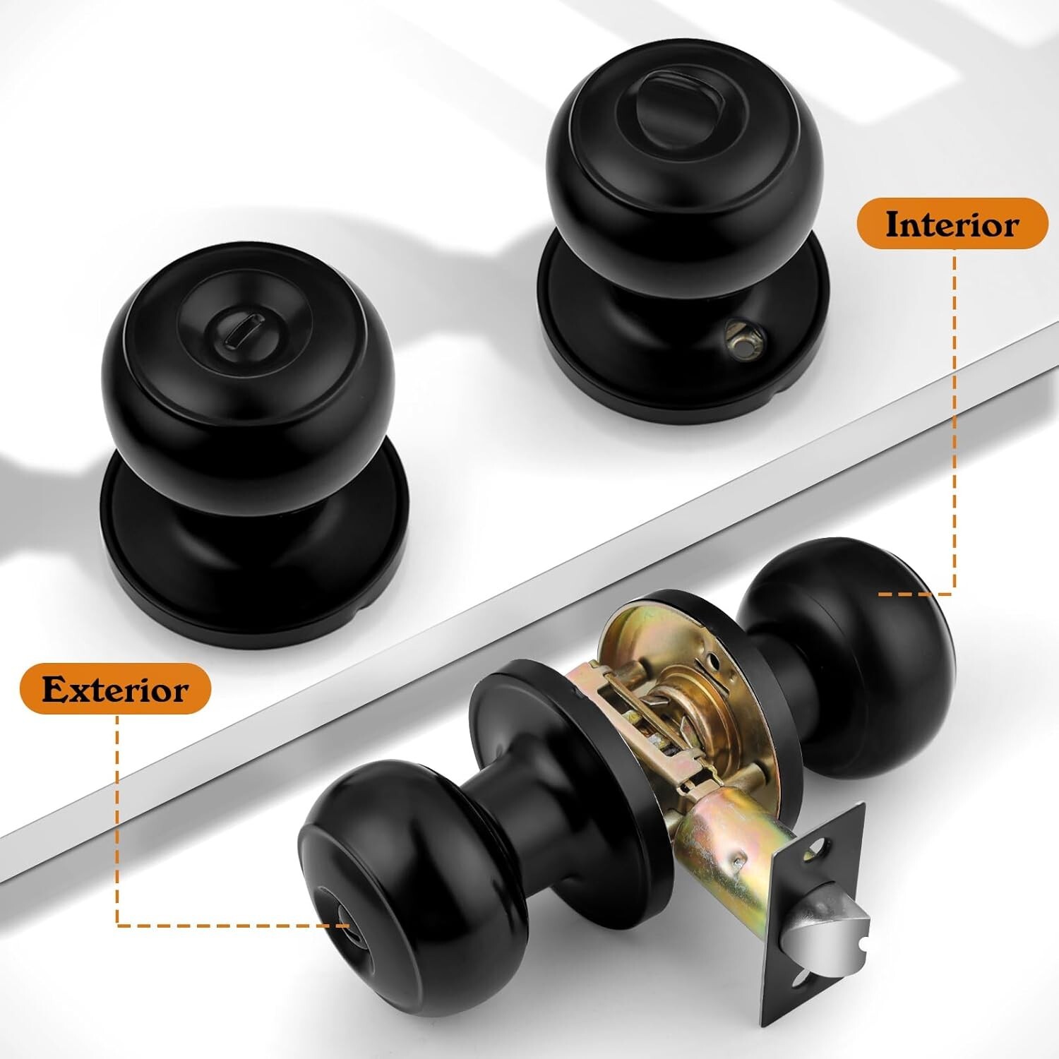 Durable 6 Pack Matte Black Interior Door Knobs - Perfect for Bedrooms/Bathrooms