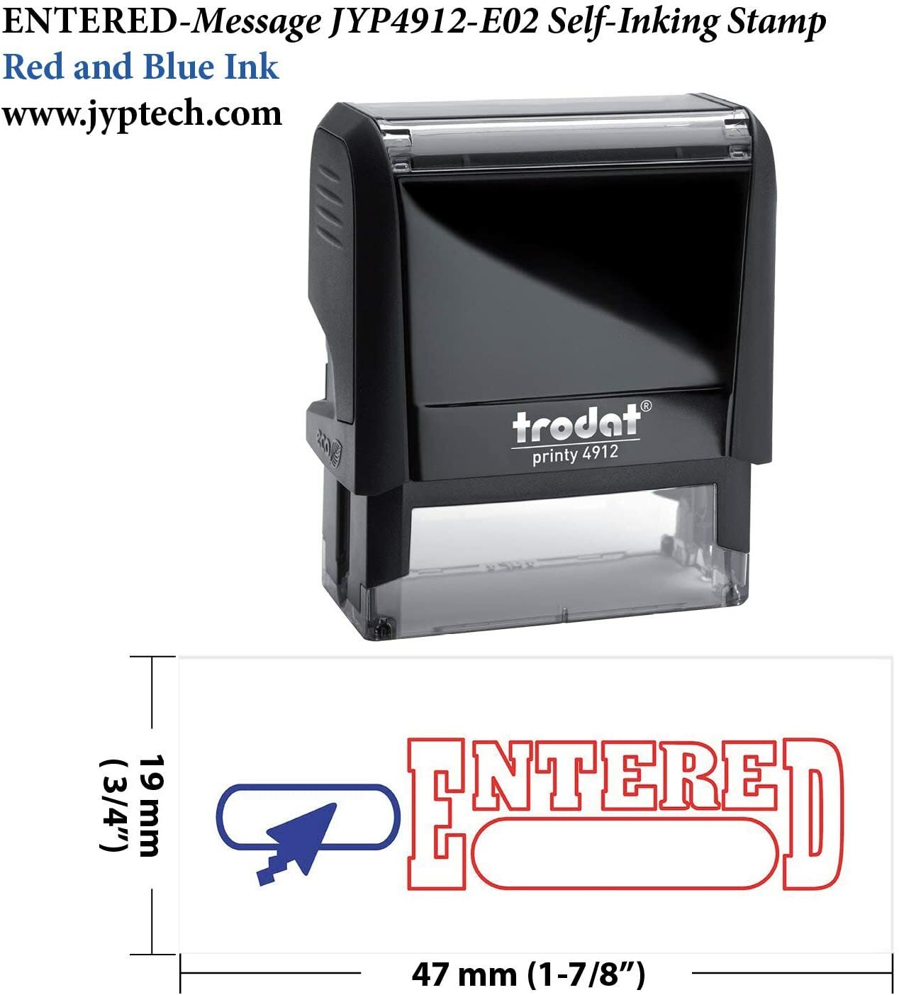 Entered w. Pic. & Box - Trodat 4912 Self-inking Stamp (2-Color Red / Blue Ink)