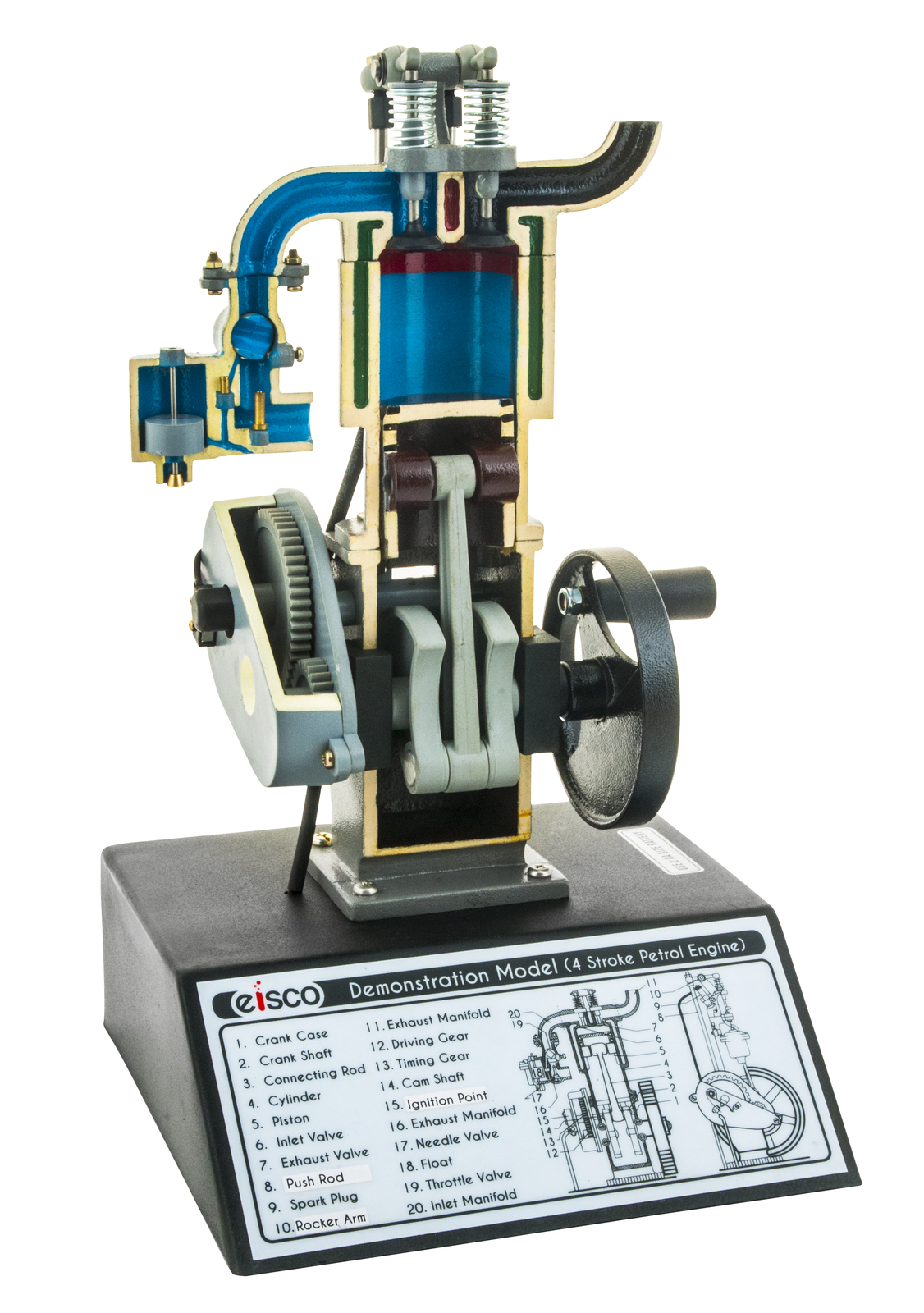 4 Stroke Gasoline Hand Crank Engine Model, Actuating Movable Parts, 13.75" Tall
