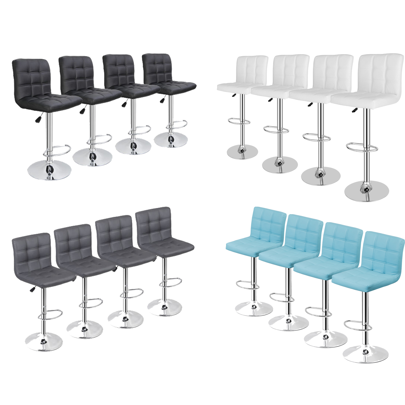 Bar Stools Set of 4 PU Leather Adjustable Swivel Barstools Kitchen Counter Stool