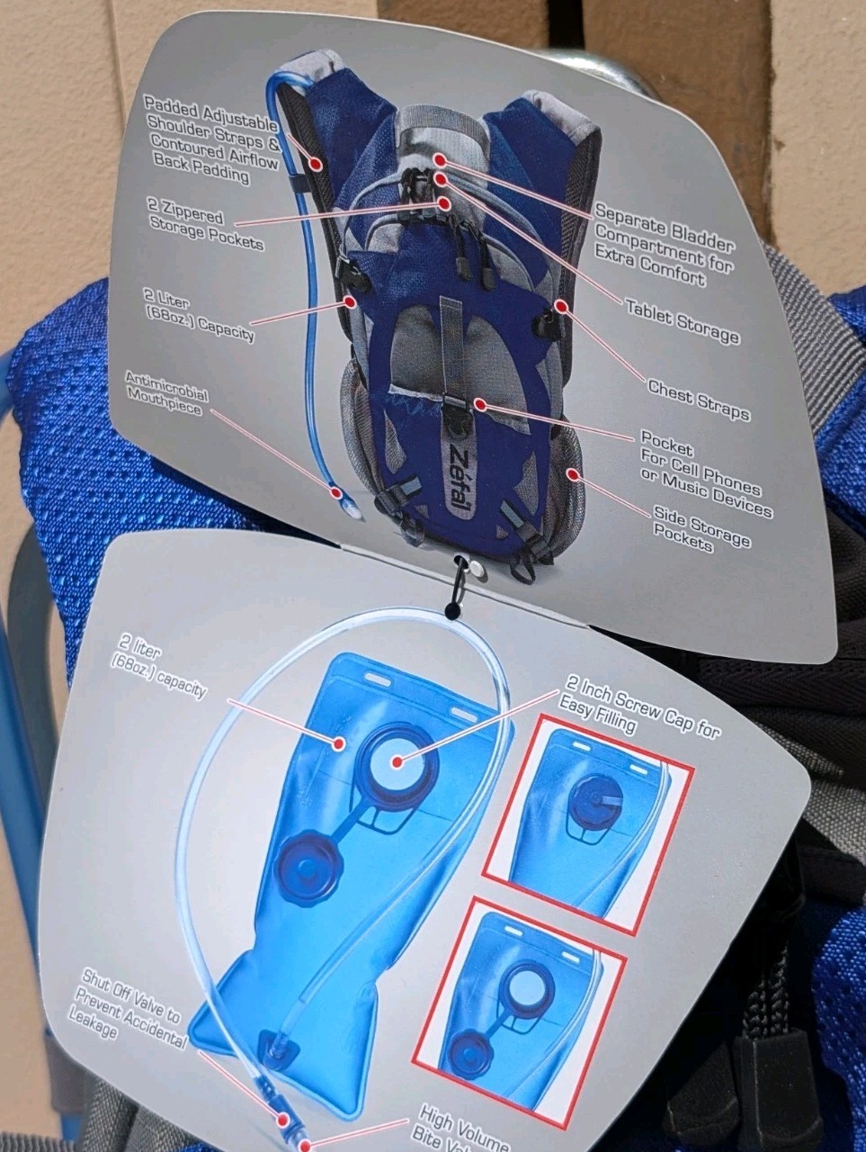 Zefal Z Hydro XC Hydration Backpack – 2L Bladder 6L Storage Blue Gray New