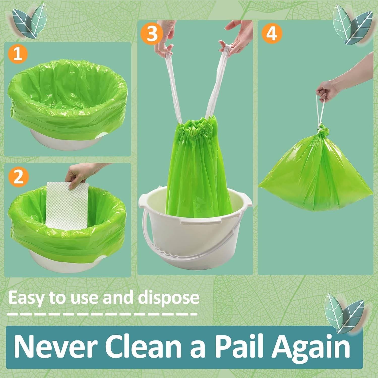 Commode Liners for Bedside with Super Absorbent Pad 50 Pack...