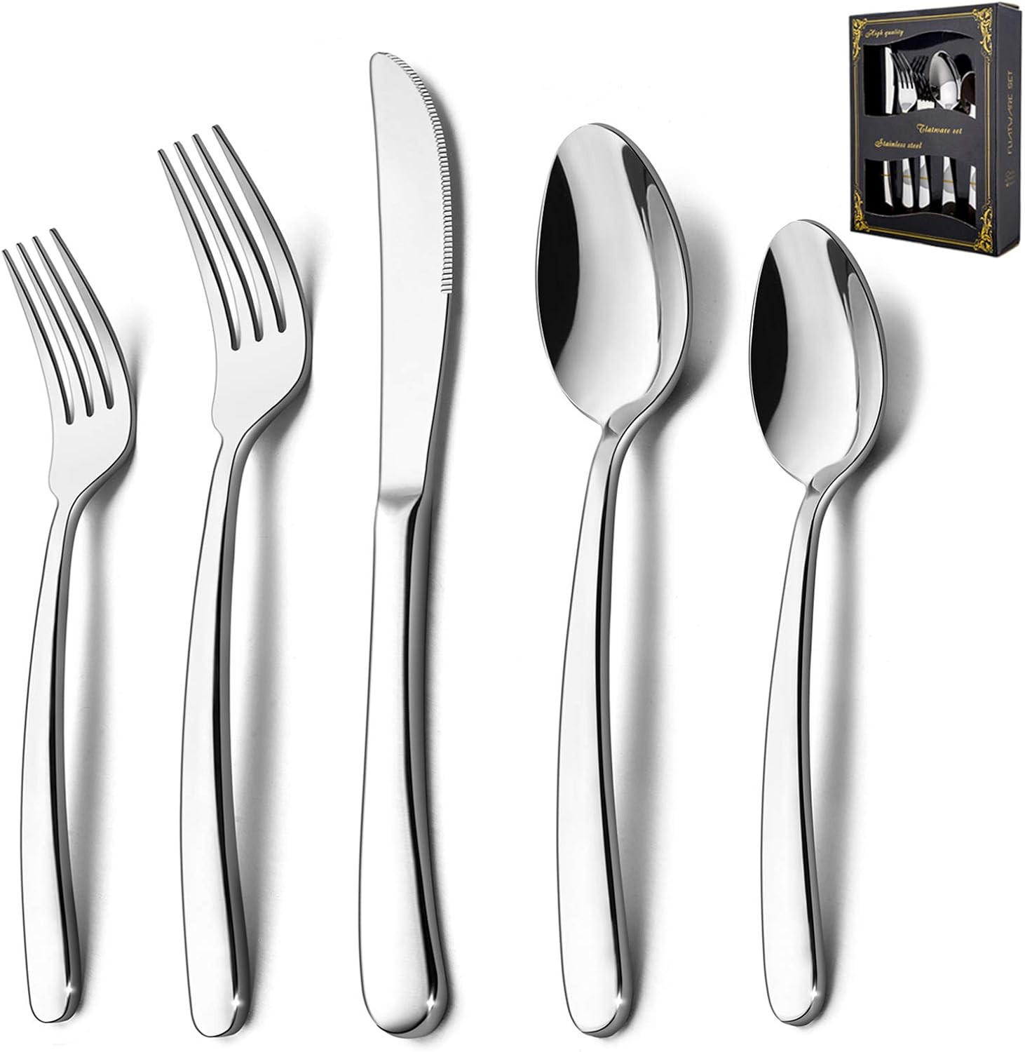 40 Piece Heavy Duty Silverware Set for 8,  Stainless Steel Flatware, Safe
