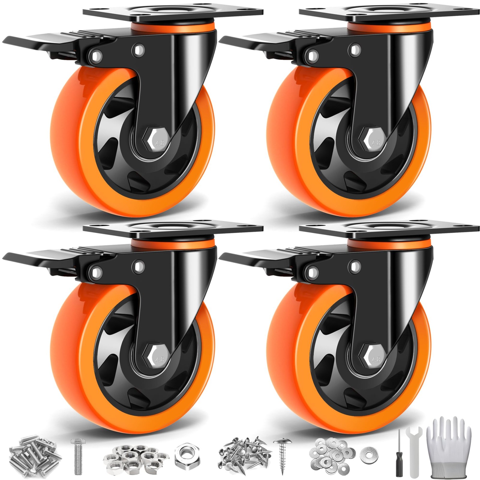 4 Inch Caster Wheels Casters Set of 4 Heavy Duty Casters with Brake 2200 Lbs Loc