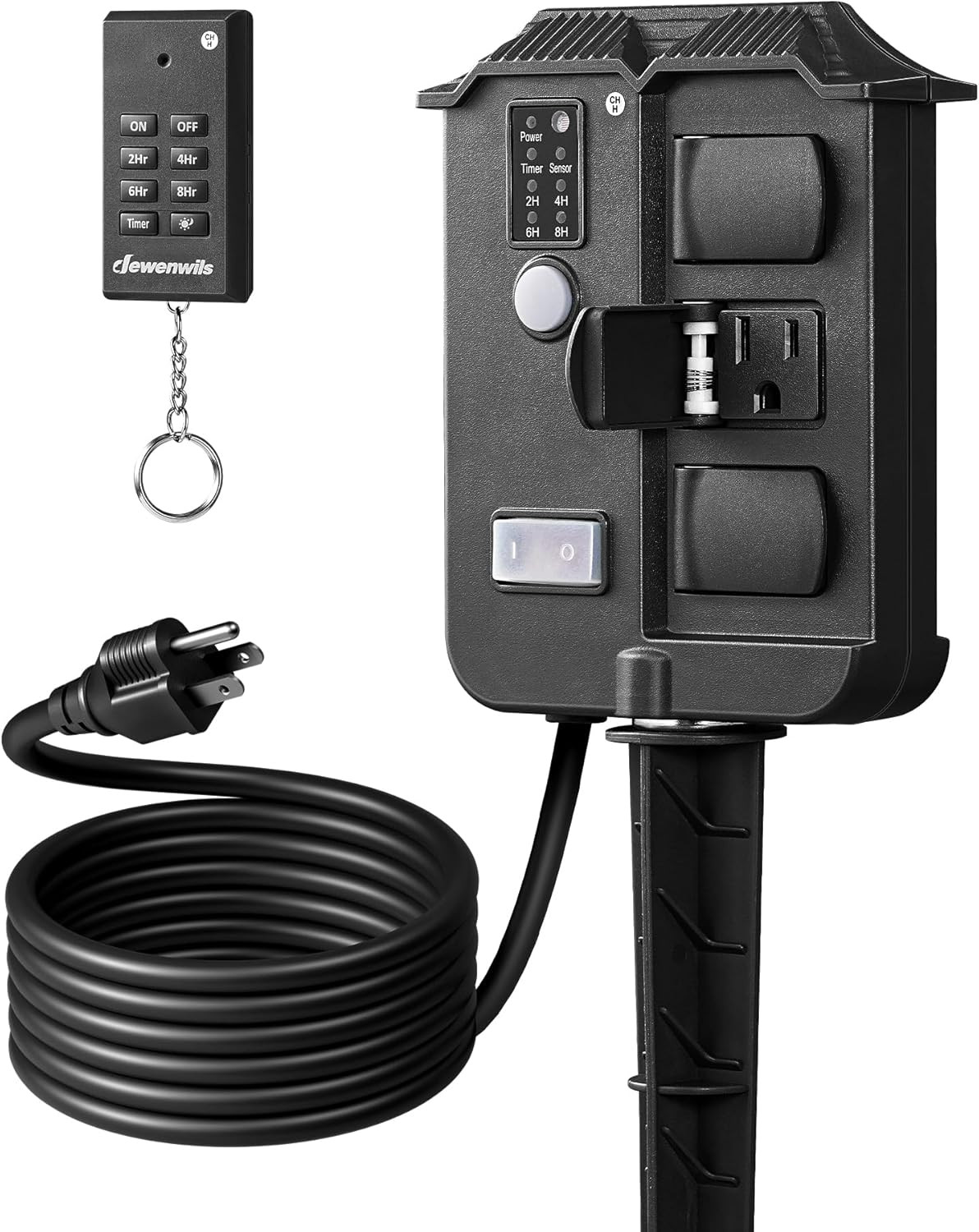 Outdoor Power Stake Timer Waterproof, 6 Grounded Outlets, 6FT Extension Cord, 10