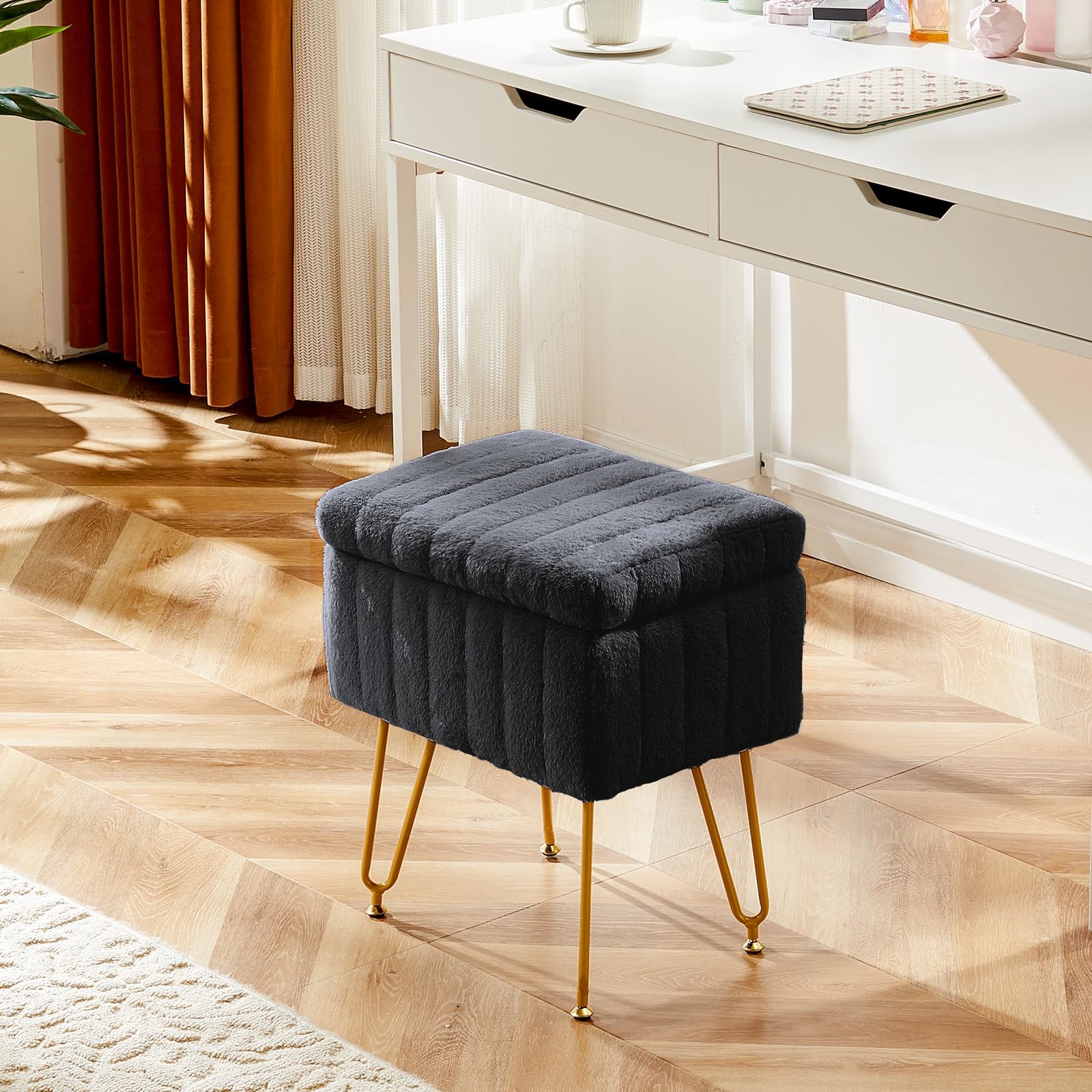 Vanity Stool Chair, Ottoman with Storage, Makeup Cute Soft Small Footstool, M...