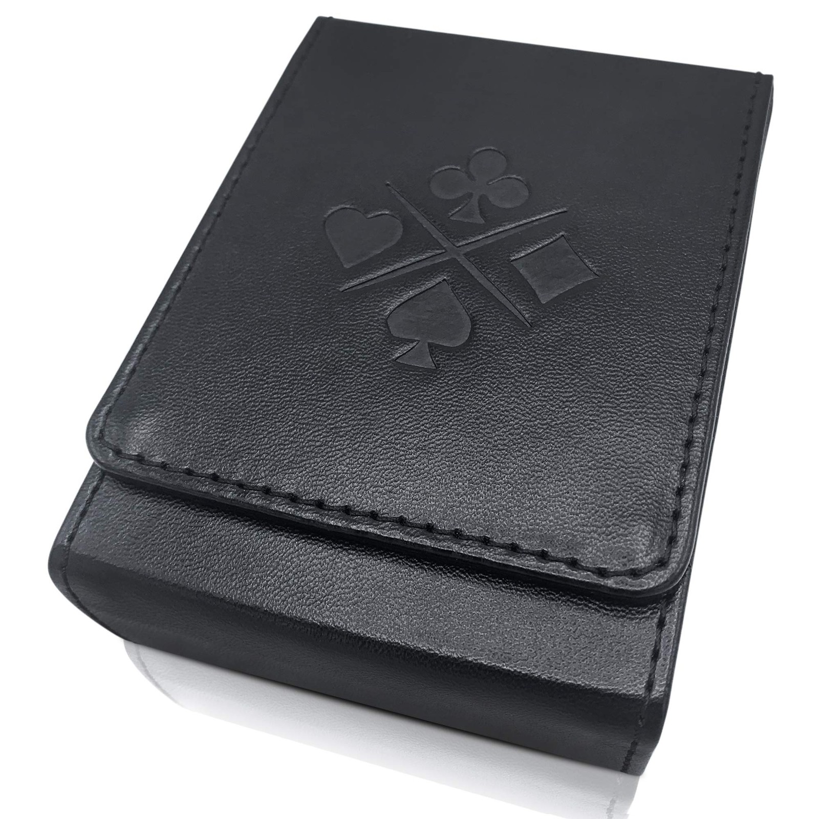 Single Deck Leather Playing Card Case/Holder - Black- Fits Poker and Bridge Size