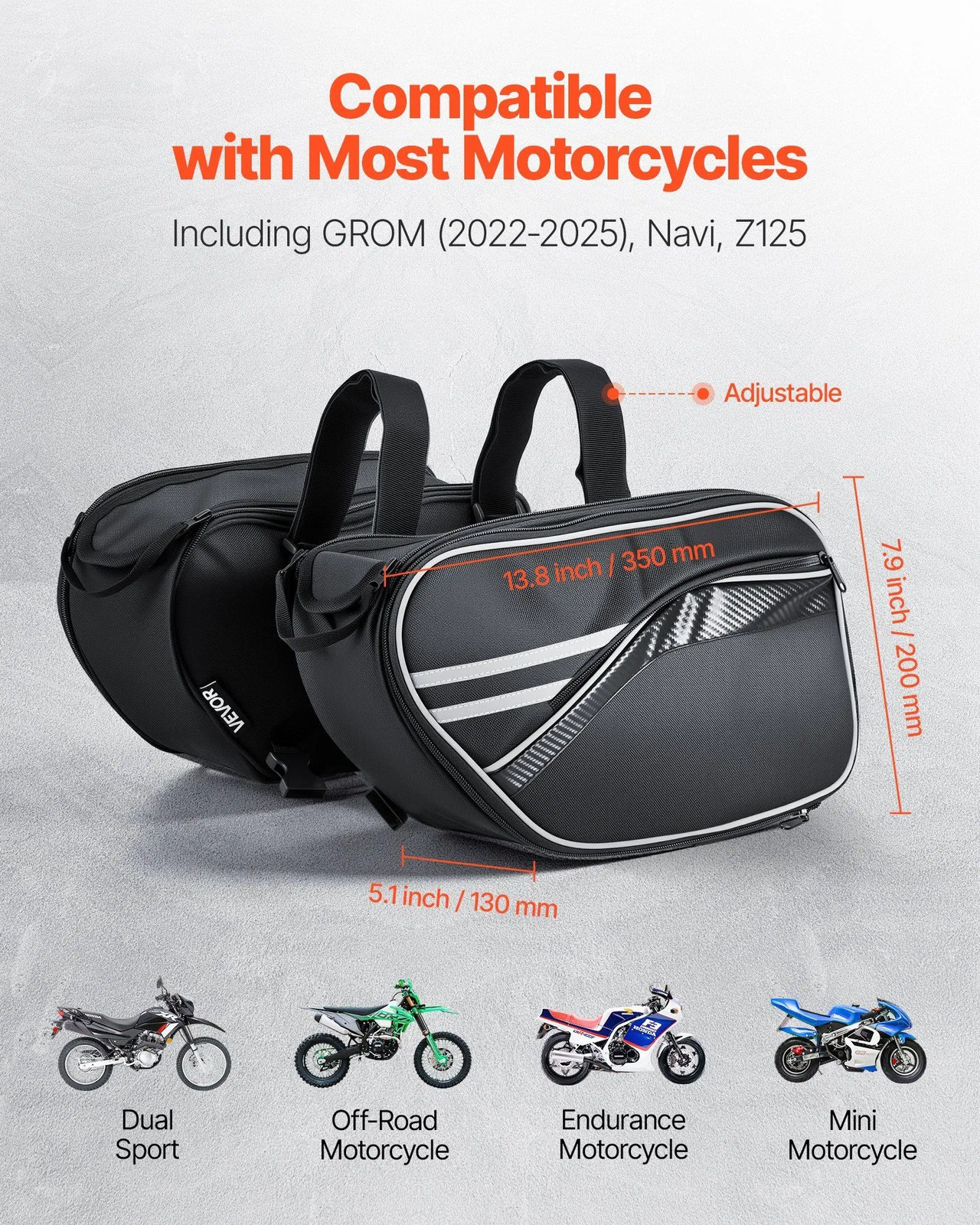 Motorcycle Saddlebag, 30 L (15 L x 2) Large Capacity Side Saddle Bag with Waterp