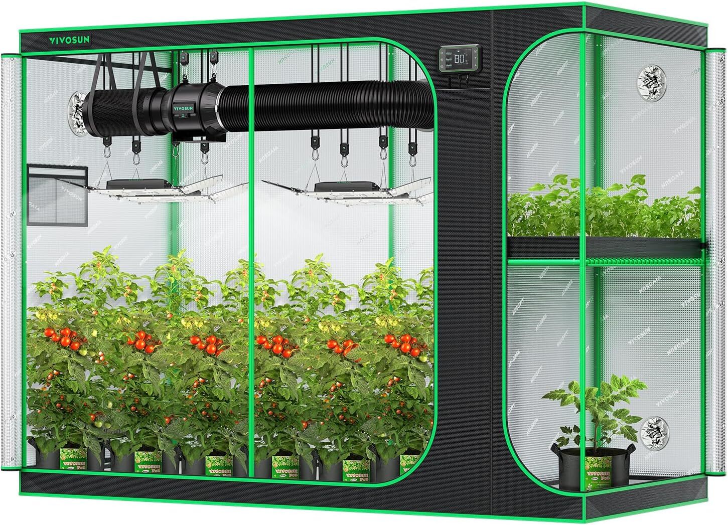 VIVOSUN 9x4ft 2-in-1 Hydroponic Grow Tent 2 Chamber 12-16 Plants 108"x48"x80"