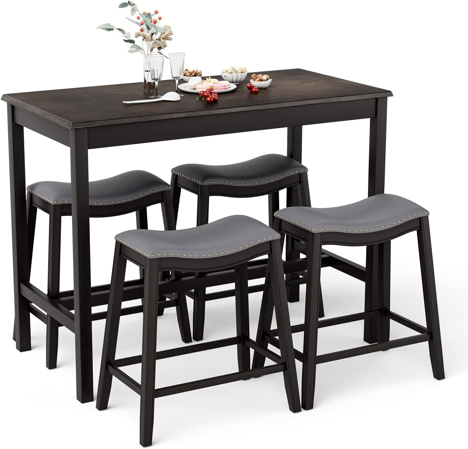 Stylish 5-Piece Counter Height Dining Table Set for 4 - Space-Saving Design