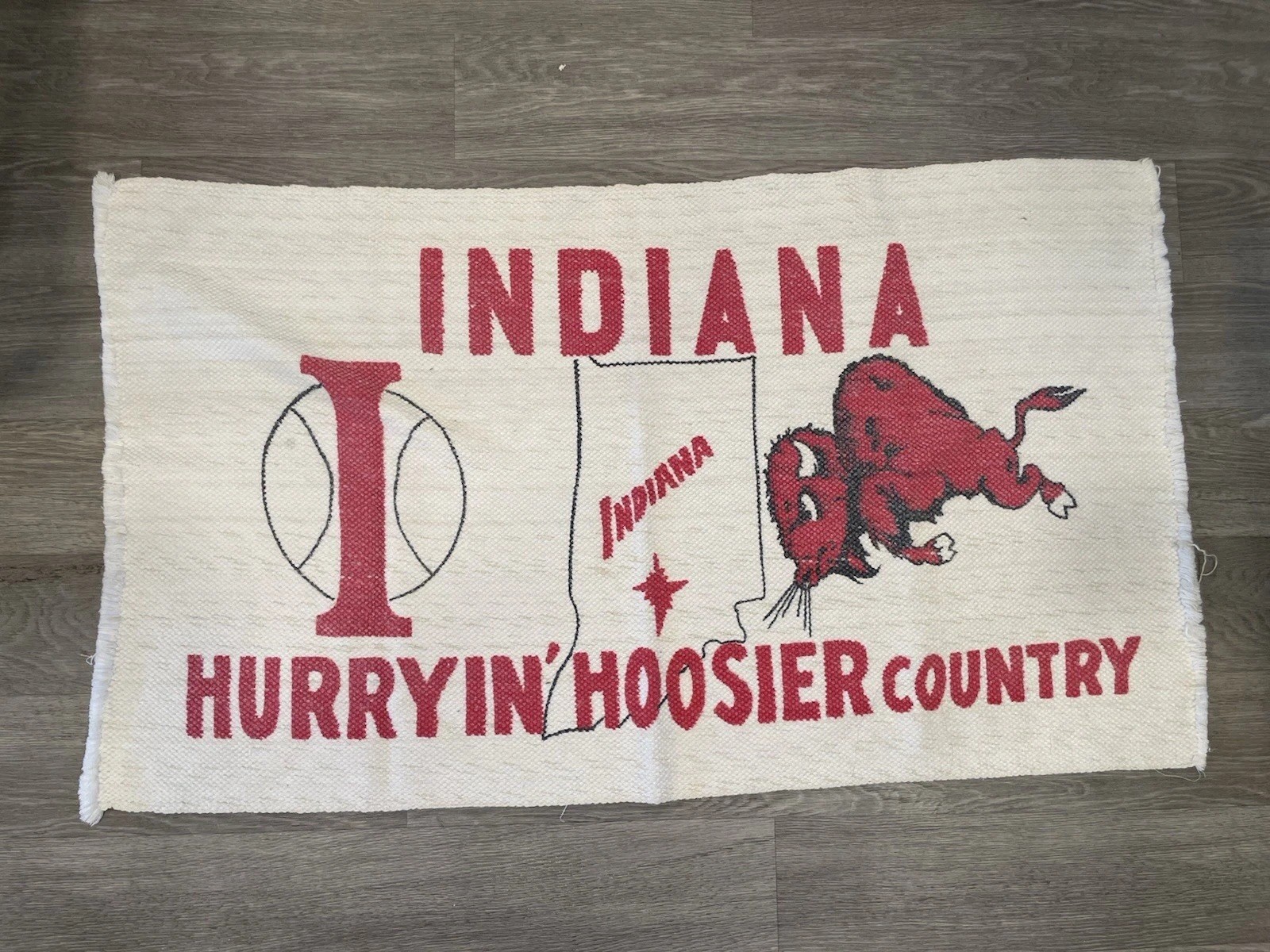 Vintage INDIANA UNIVERSITY IU "HURRYIN' HOOSIERS COUNTRY" THROW RUG COLLECTIBLE