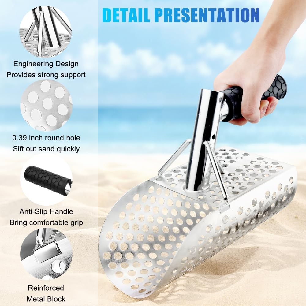 Sand Scoop for Metal Detecting,Heavy Duty Stainless Steel Metal Detecting Sand