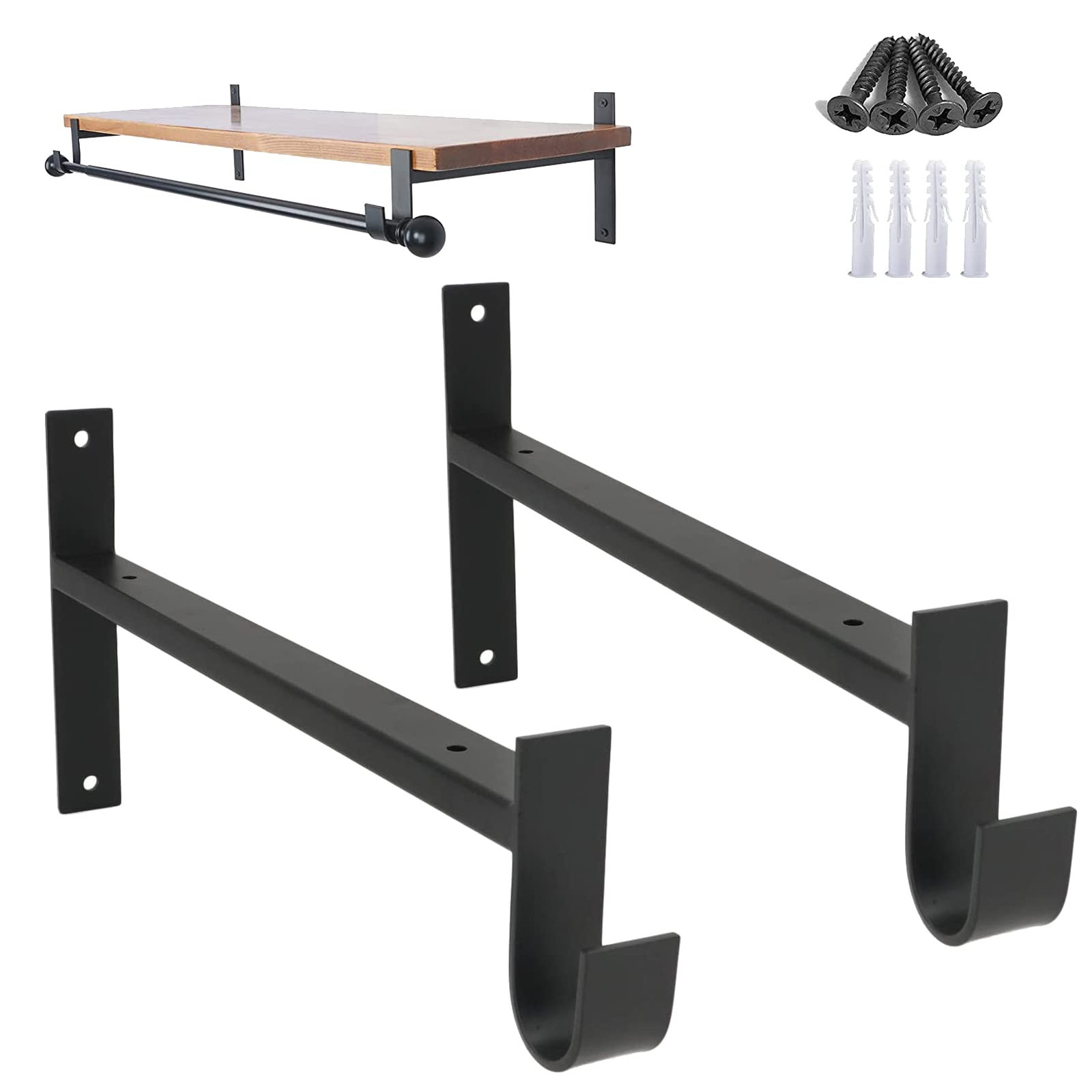 13 Inch Heavy Duty Closet Rod Bracket Black Wall Mounted Shelf Support 2PCS