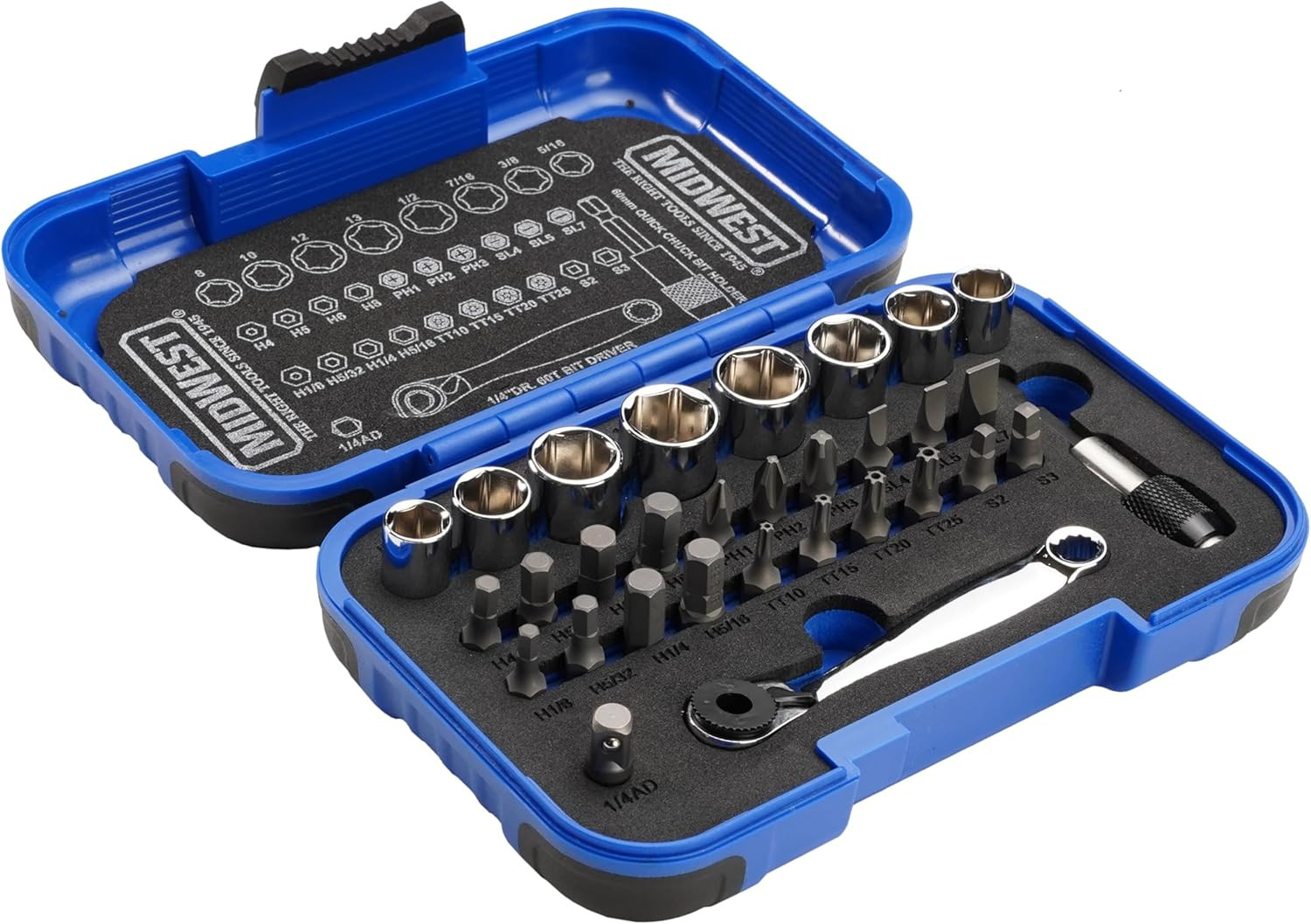 MIDWEST Mini Socket Bit Set - 1/4" Reversible Wrench 31 Piece One Size