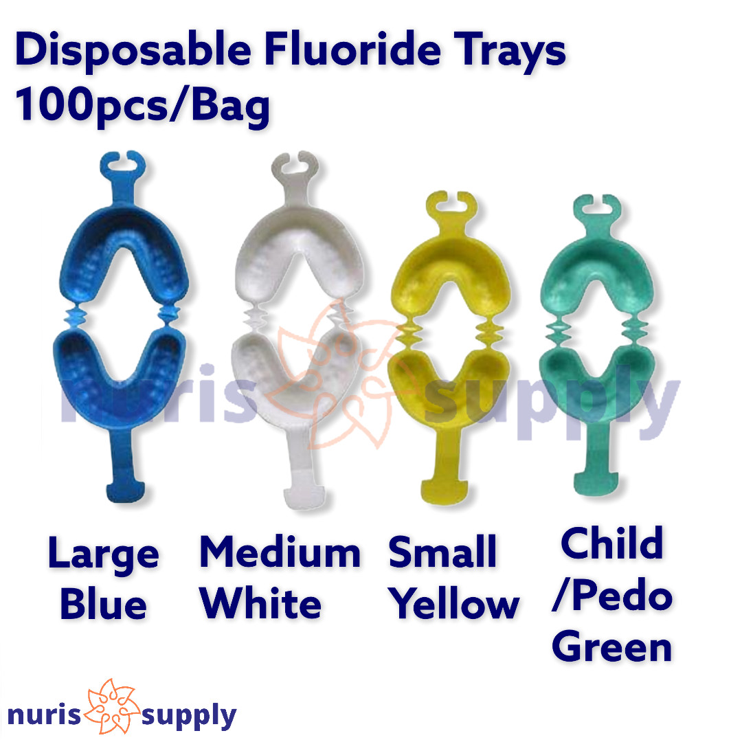 100pcs Disposable Fluoride Trays Dental Dual Arch for Gel or Foam L, S, M, XS