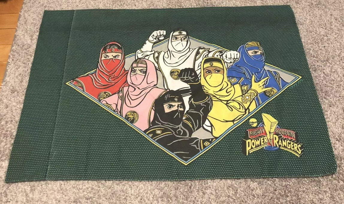 Vintage POWER RANGERS Movie Cartoon character Reversible Pillow Case Fabric MMPR