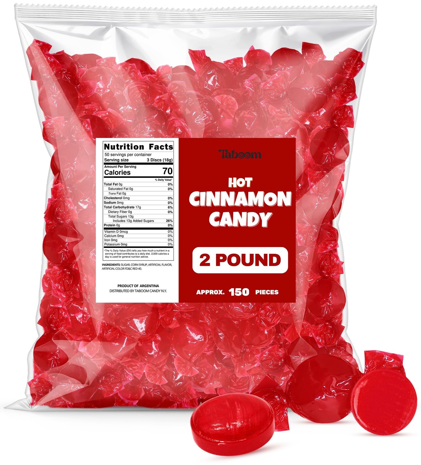 Cinnamon Hard Candy Discs 2 lbs Bulk Pack Christmas Candies - Approx. 150 Ind...