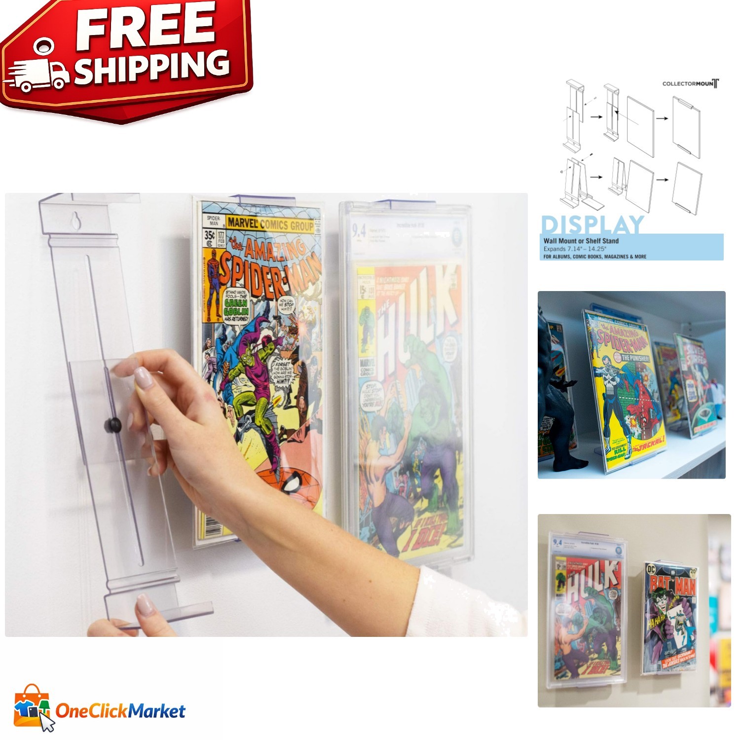 Floating Comic Book Display Stand: Adjustable Wall Mount or Shelf Usage, 1 Pack