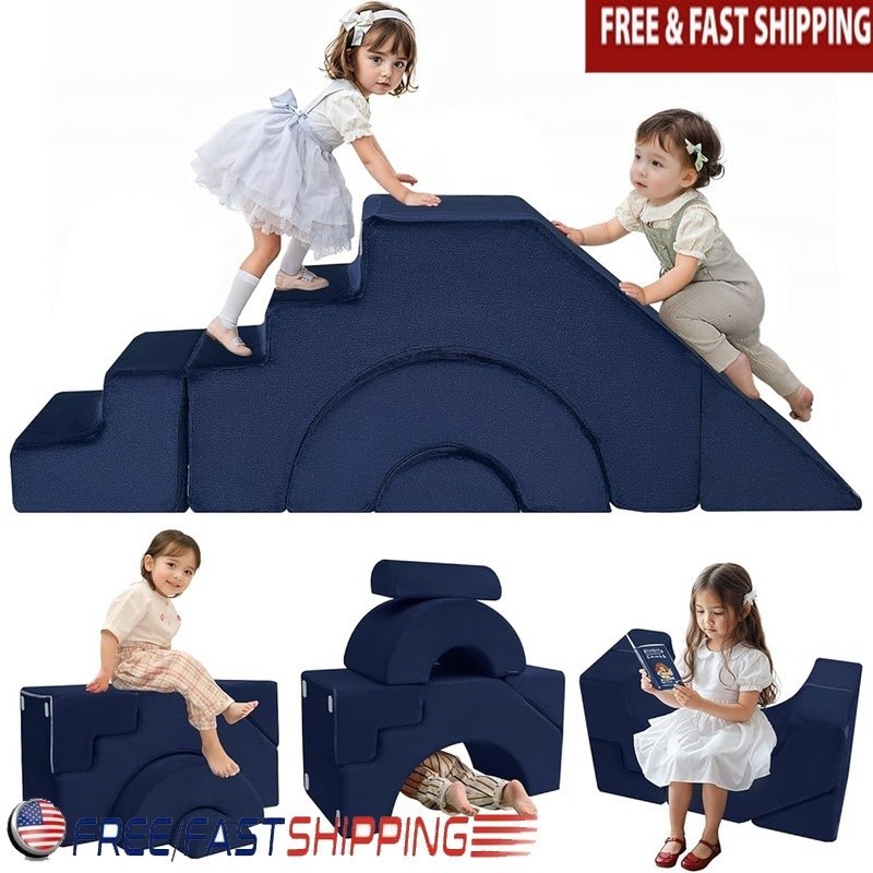 Kids Convertible Foam Couch Slide Stairs Modular Sofa Playroom Furniture New