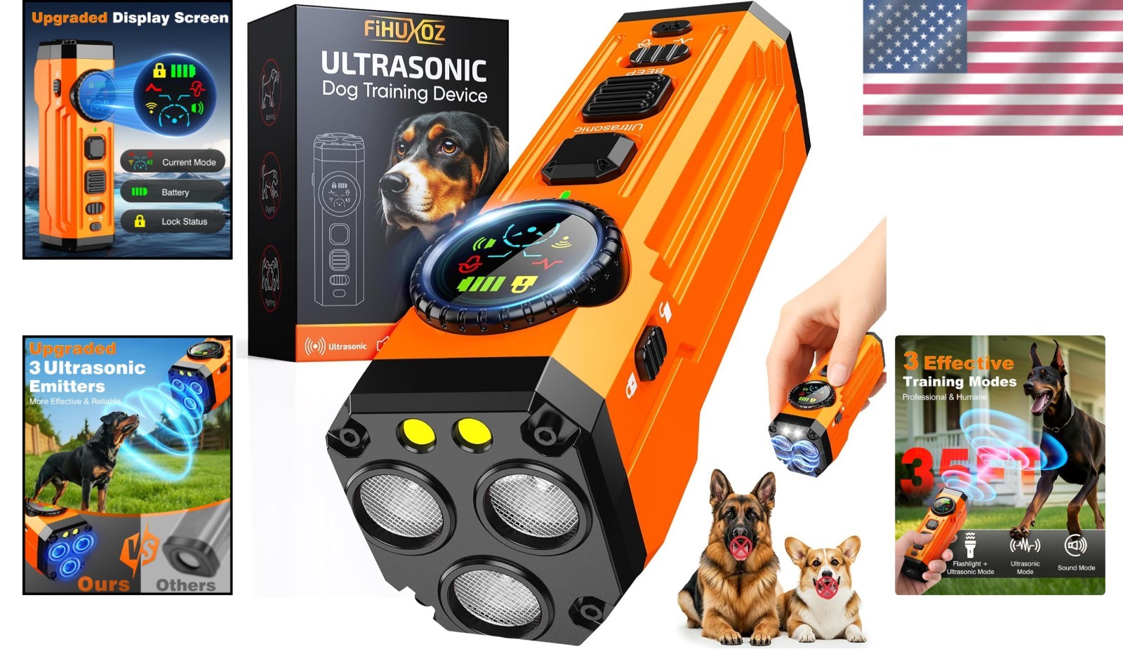 Upgraded 3X Bark Deterrent Device with Smart Display & Rechargeable Battery