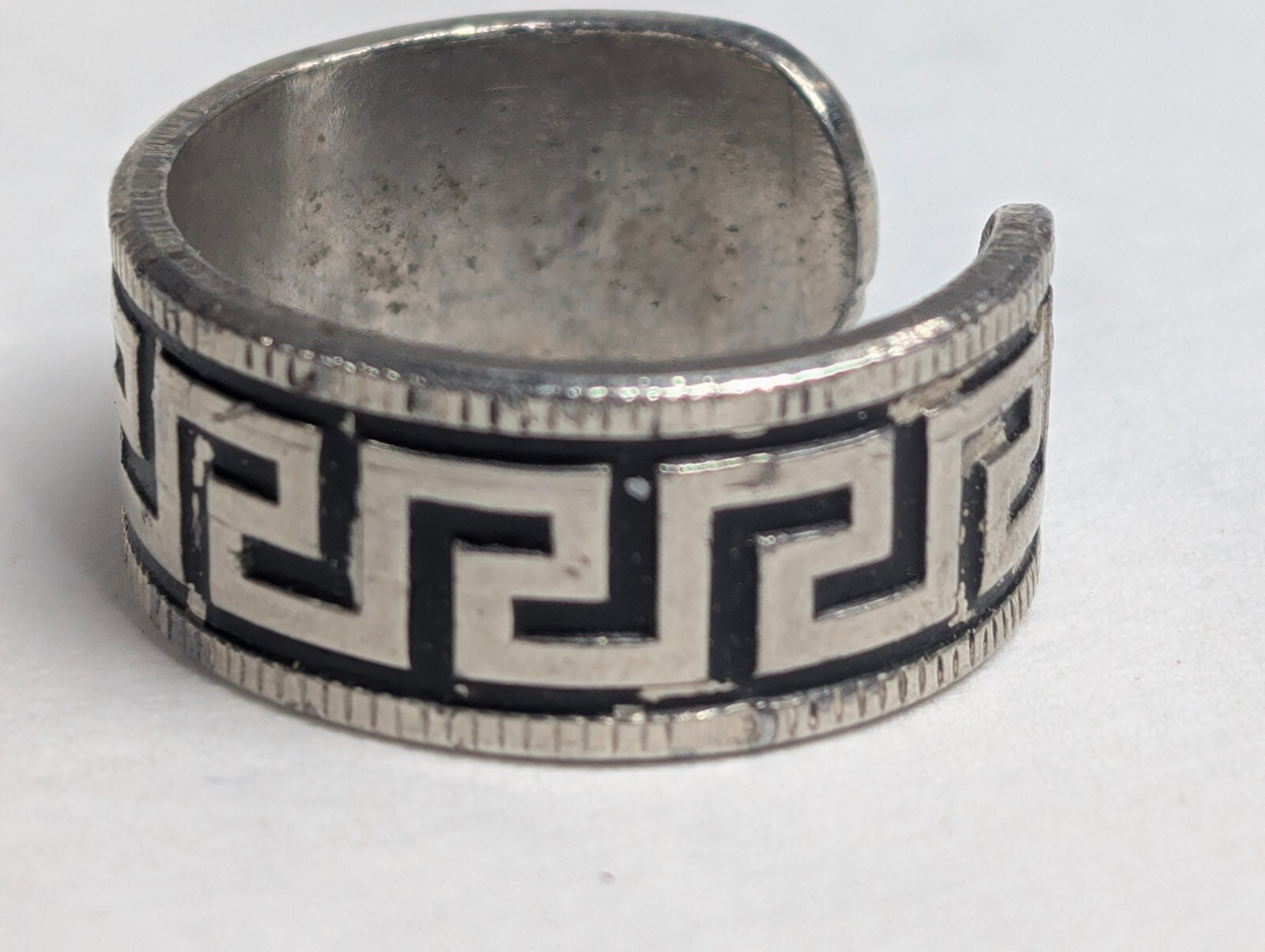 Vintage Silver-Tone Greek Key Design Toe Ring Adjustable Size
