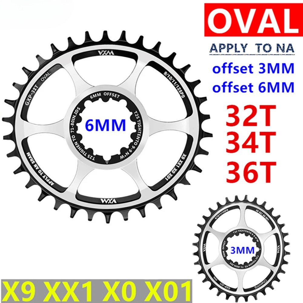 Oval Round Chainring Offset 3/6mm 32T 34T 36T MTB Bicycle Crankset Chainwheels