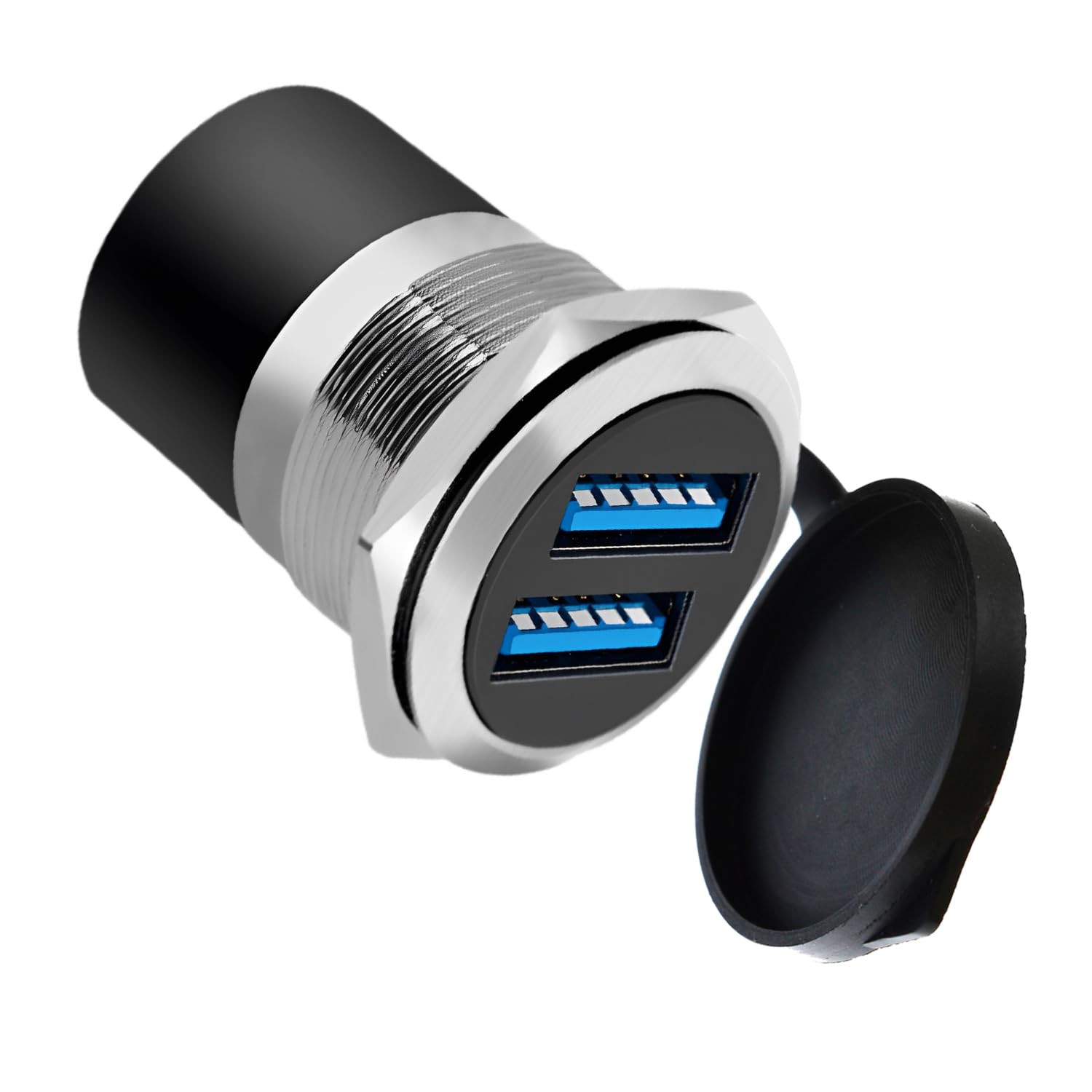 YiKaiEn Dual USB 3.0 Panel Mount Adapter - Threaded Round 1-Pack Silver