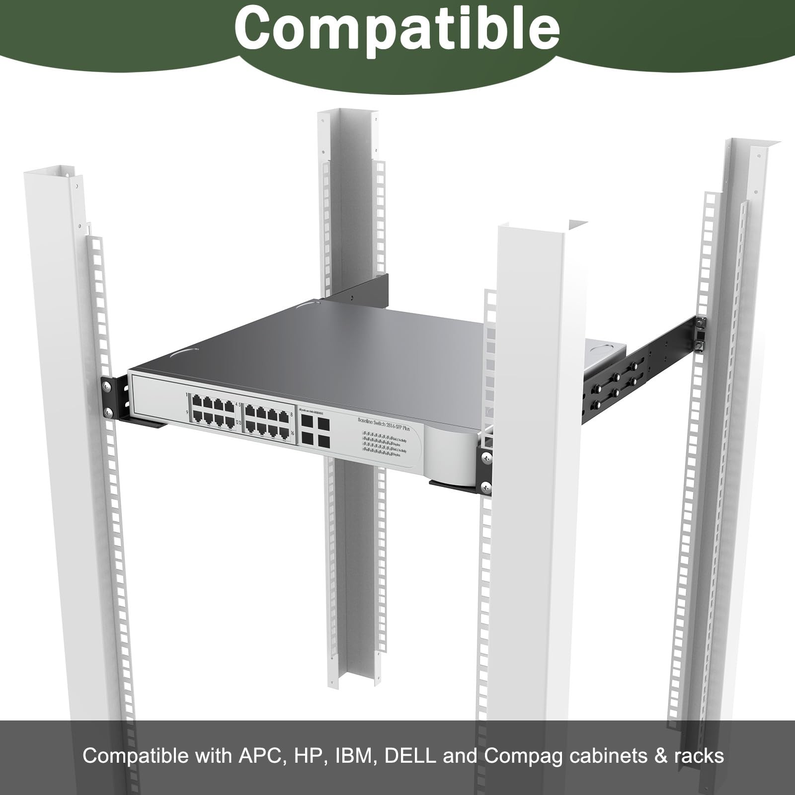 FOROIRON 1U Universal Rack Mount Rails 4-Post Server Shelf 1 Pack, Black