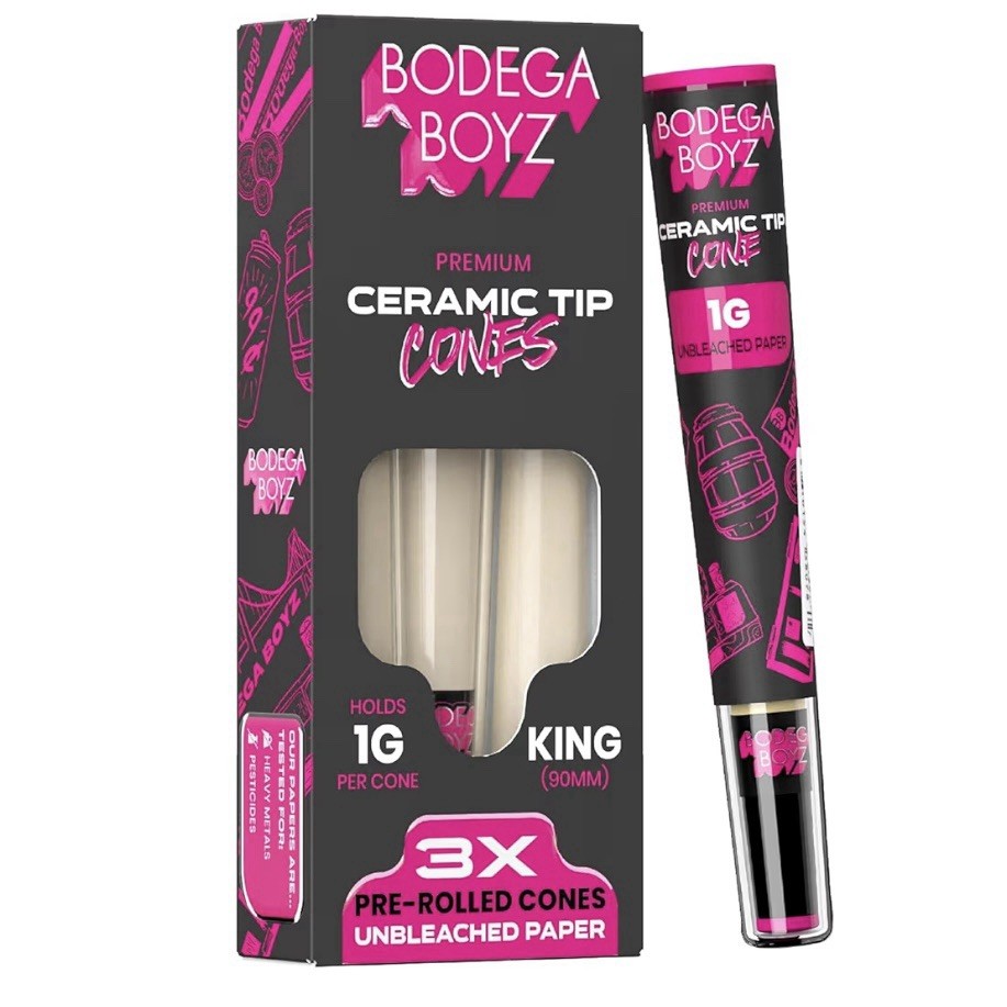 L@@K BODEGA BOYZ PREMIUM 3x KING REUSABLE PRE-ROLLED CERAMIC TIP CONES UNREFINED
