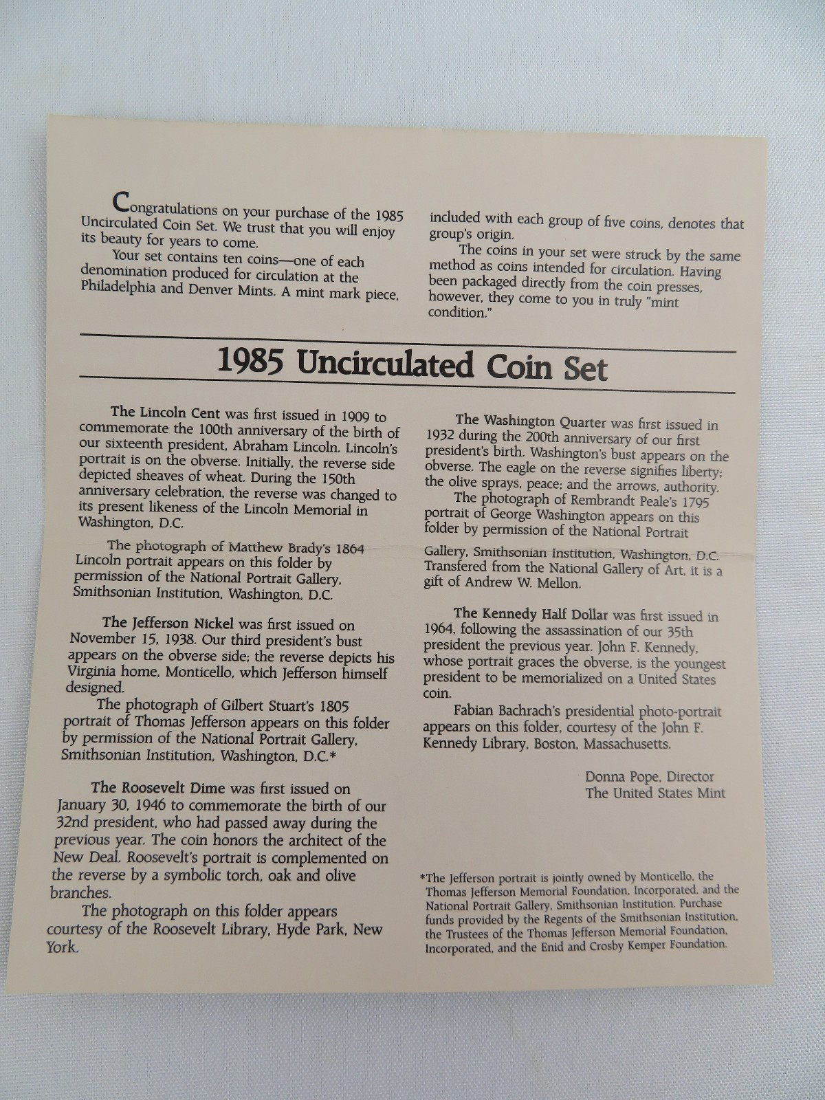 1985 Uncirculated D 6 Coins in Sets