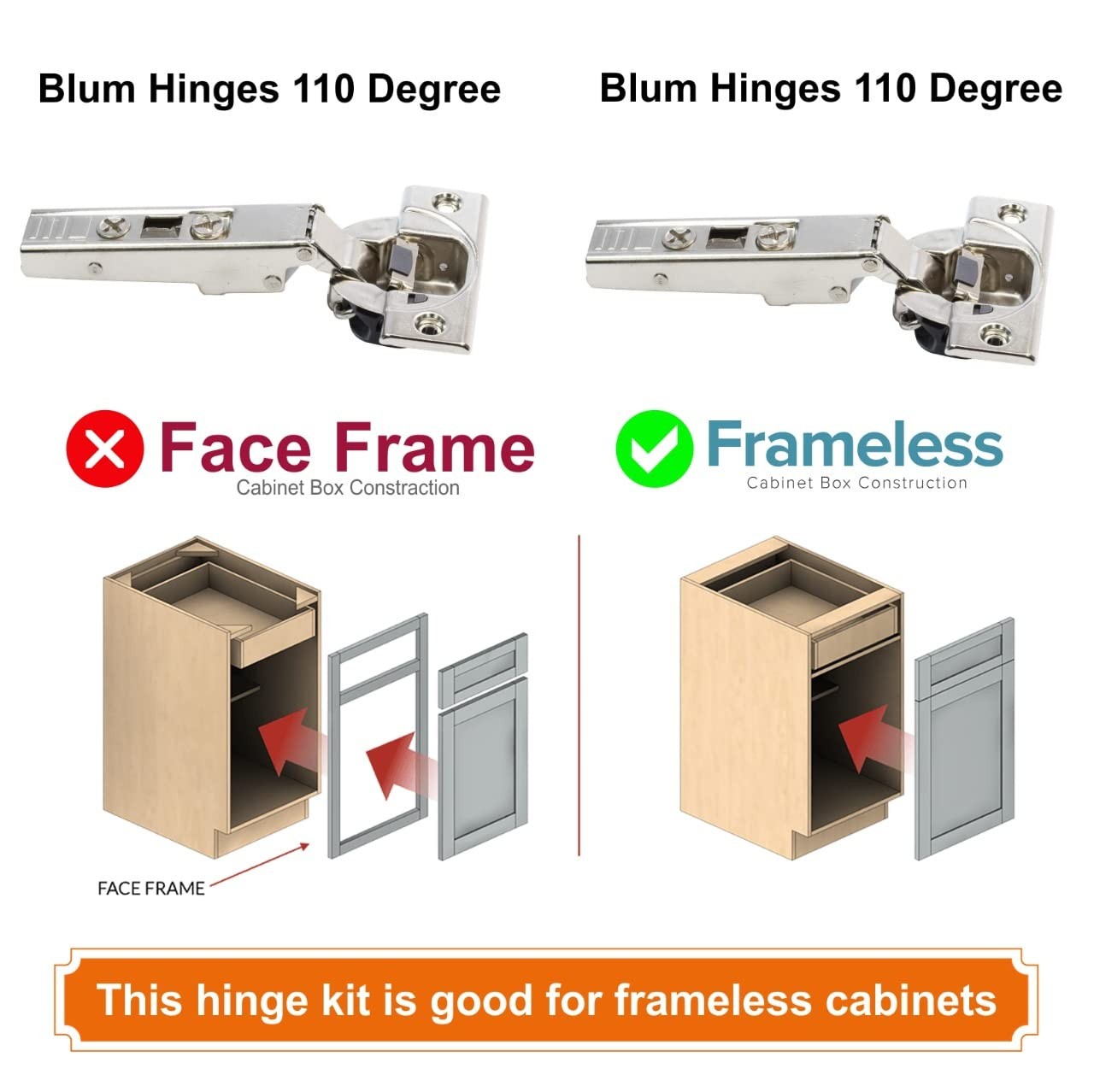 110 Degree Soft Close Hinges - Full Overlay Soft Close Frameless Application ...