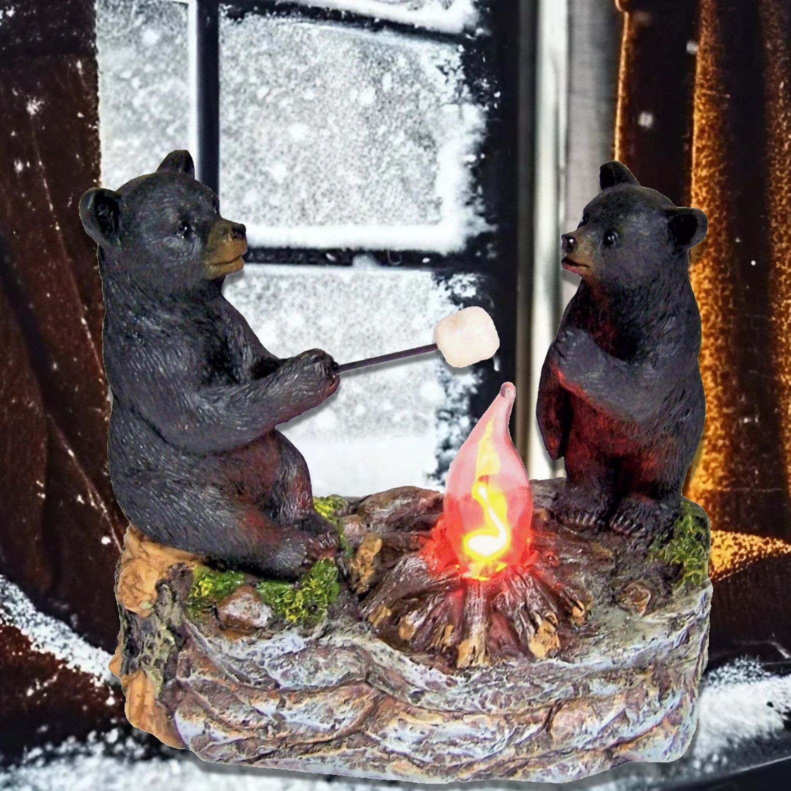 Black Bear Campfire Table Top Bedside Night Light NightStand Lamp Home Decor