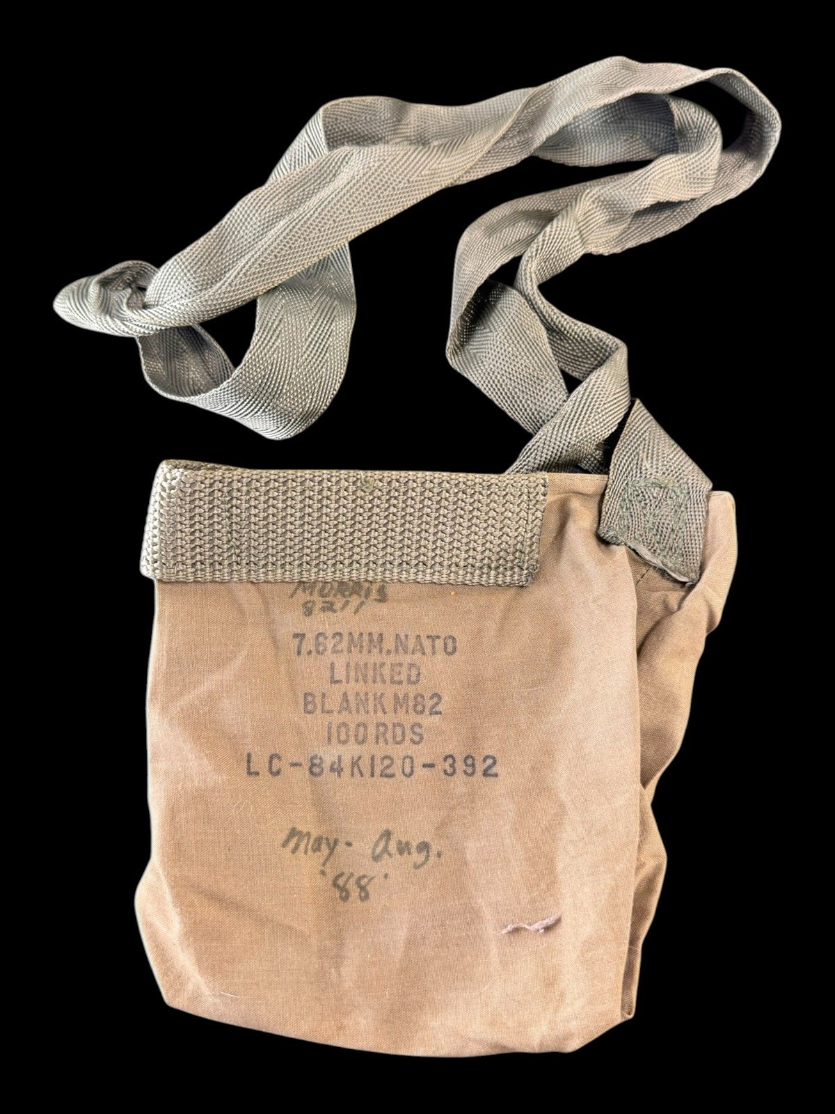 Original Vietnam War Era US Army MG 100 Rd OD Cloth Carrier W/Strap 1988 Dated