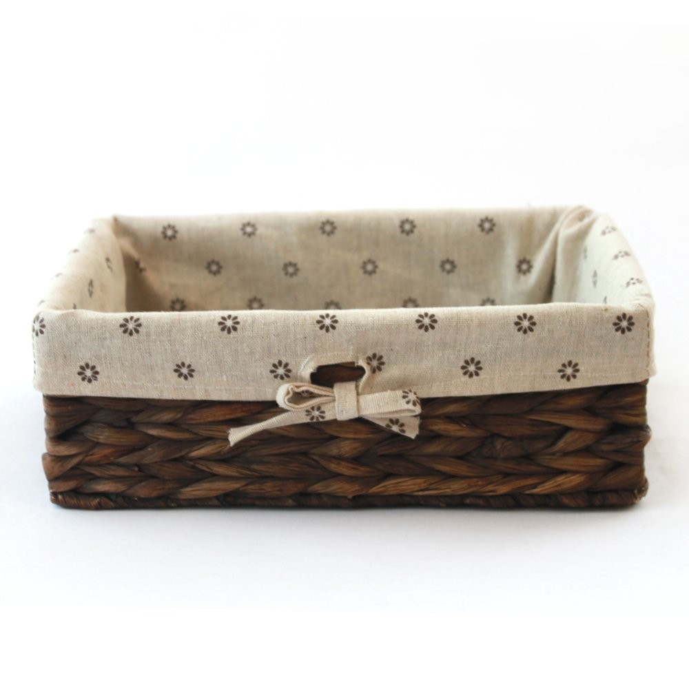 Storage Basket Natural Water Hyacinth Bins Rectangular Arts Crafts Organizer