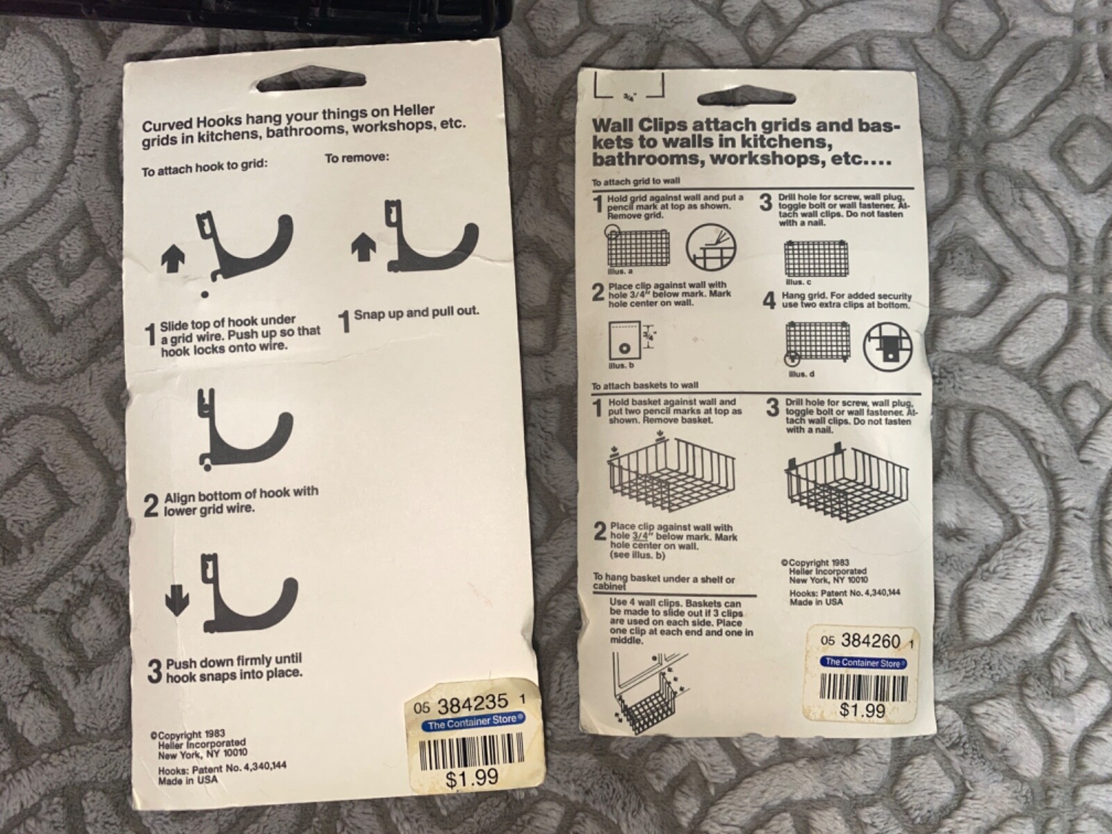 Heller Baskets (4), Curved hook (4) and Grid to wall clips (4) - Container Store