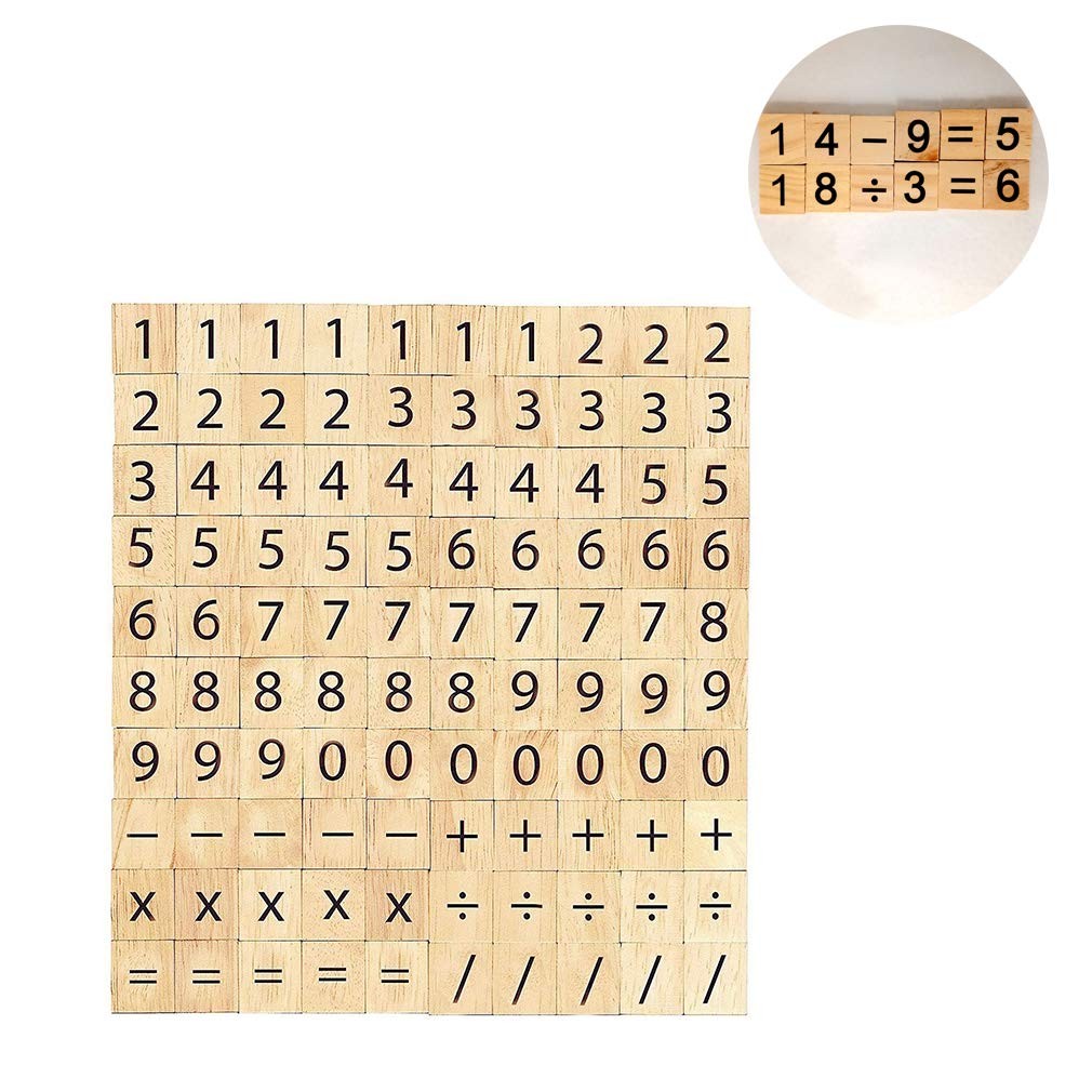 100pc Wooden Scrabble Tiles Numbers Symbols Crafts DIY Wood Gifts Education Math