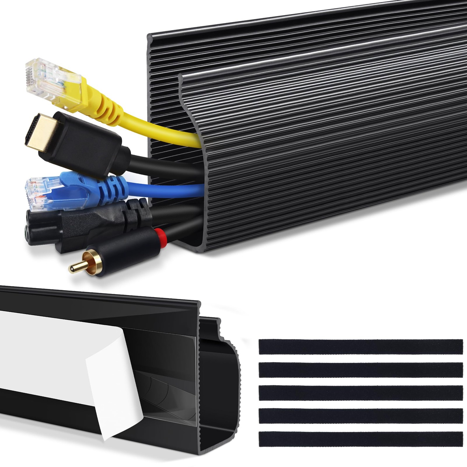 Cable Management Under Desk, 32in (2x15.75in) J Channel, Self Adhesive Cable